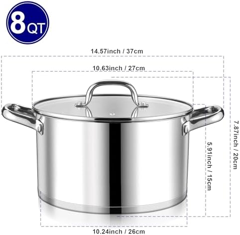 LIANYU Stainless Steel Stock Pot, 8 QT Large Soup Pot for Home Kitchen - Image 2