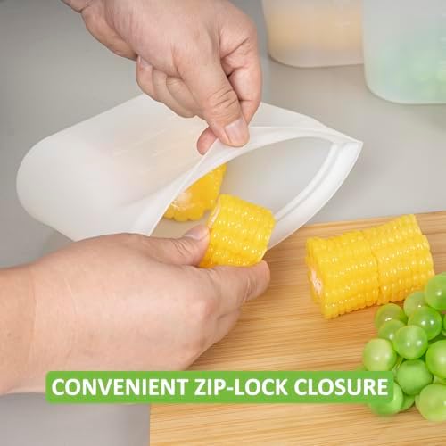 Reusable Storage Bag, 8 Pack 100% Silicone Food Storage Bags Stand Up Silicone Zip Lock Bags for Food Container, Freezer Microwave Oven Dishwasher Safe, 4 Medium 2 Small 2 Extra Small, Translucent - Image 5