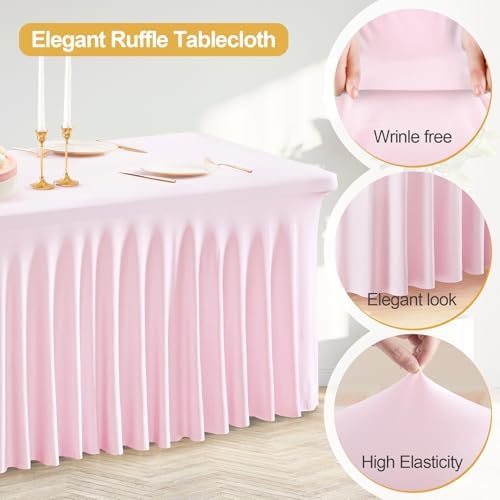 PARTISKY 2 Pack Pink Table Cover for Rectangle Tables 6ft,One-Piece Spandex Elastic Table Cloth with Skirt for Wedding Folding Table Banquet Baby Shower & Birthday Parties - Image 3