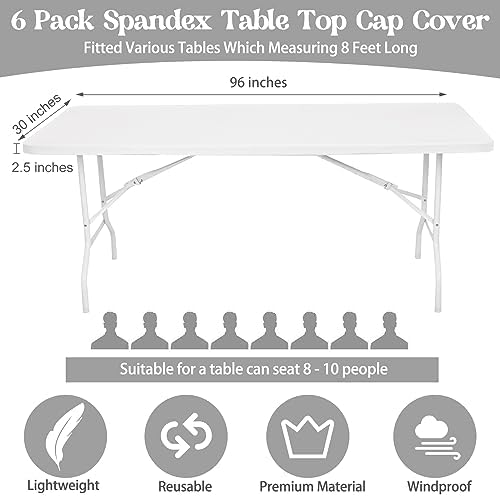 6 Pack Spandex Table Top Cover for 8FT Rectangle Tables, Stretch Fitted Tablecloth Washable Rectangle Table Covers with Elastic Edge for Indoor Outdoor Party Picnic Camping (30" W x 96" L, White) - Image 2