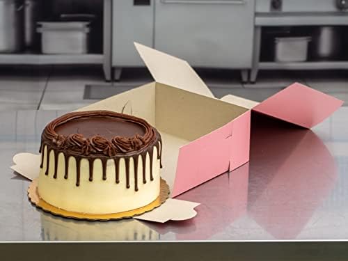 Southern Champion Tray 0861 Pink Paperboard Non-Window Lock-Corner Bakery Box, 9" Length x 9" Width x 4" Height (Case of 200) - Image 3