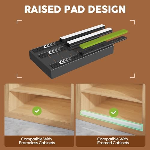 Seinloes 2 Pack Expandable Pull Out Cabinet Organizer 21" Deep with Raising Pad for Framed Cabinets,Upgrade 3 Slide Rails Slide Out Drawers,Roll Out Shelves Adhesive,Adjustable Width 9"-14.1" Black - Image 2
