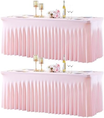2 Pack Pink Spandex Tablecloths for Rectangle Tables 8 Foot Pink Stretch Table Cloth Rectangle 8ft Elastic Fitted Table Cover with Skirt for Wedding Baby Shower Girl Birthday Party Banquet Buffet by Suppromo