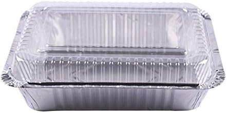 Tiger Chef Oblong Aluminum Tin Foil 2.25 Pound Pans Dimensions: 8.44" X 5.89" X 1.8" With Clear Dome Lids Measures: 8.5" x 6" x 1" Disposable Freezer to Oven Safe for Takeout Storing - 25 Pack by TigerChef