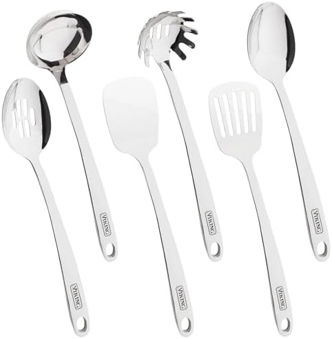 Viking Kitchen Utensils Set, 6 Piece Stainless Steel Cooking Utensil Set, Includes Spatulas, Spoons, Pasta Fork, and Deep Ladle, Hollow Forged, Silver by Unknown