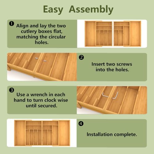 Suli Extra Large Silverware Drawer Organizer,Expandable 22in to 37in,Bamboo | 2.6in Deep,13 Slot,Removable Design,Expandable Utensil Tray for Kitchen Drawer,Big Adjustable Cooking Cutlery Flatware Holder - Image 5