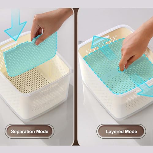 4 In 1 Food Storage Containers with Lids, Fruit Storage Containers for Fridge with Colander, Household Transparent Plastic Food Storage Box-Including Drain Basket for Vegetables & Meat (2S+2M+2L) - Image 5