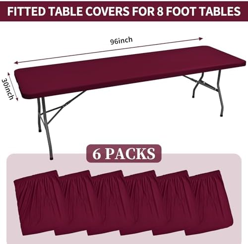 6 Pack Stretch Table Top Cap Cover, Wine Red, 30" x 96" - Image 2