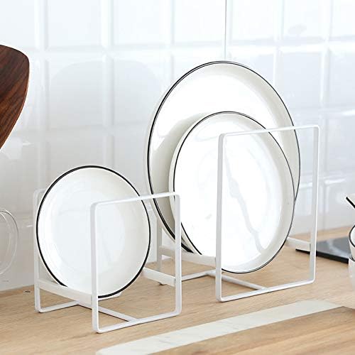 2PCS Plate Holders Organizer, Metal Dish Storage Dying Display Rack for Cabinet, Counter and Cupboard - White - Image 5