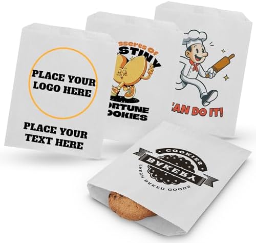 MT Products Custom Printed White Cookie Bags 6.5" x 8" - Personalized Grease Resistant Bakery Bags for Baked Goods by MTProducts