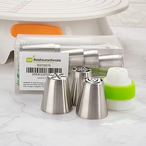 Pastry Tek Russian Piping Tips Set, 21 Piece Durable Cake Decorating Kit - 10 Piping Tips, 10 Piping Bags, Stainless Steel Piping Bags And Tips Set, 1 Tri-Color Coupler, - Restaurantware - Image 3