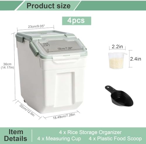 50 lb Large Food Grade Container for Rice Flour Sugar, Green, 4 Pack - Image 2