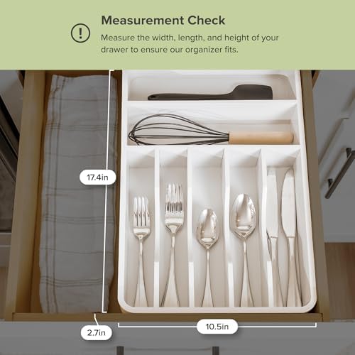 KitchenEdge Silverware & Utensil Organizer, Fixed 10.5 in, White | Cutlery, flatware holder, rounded corners, 7 compartments, non-slip feet, kitchen drawers - Image 4