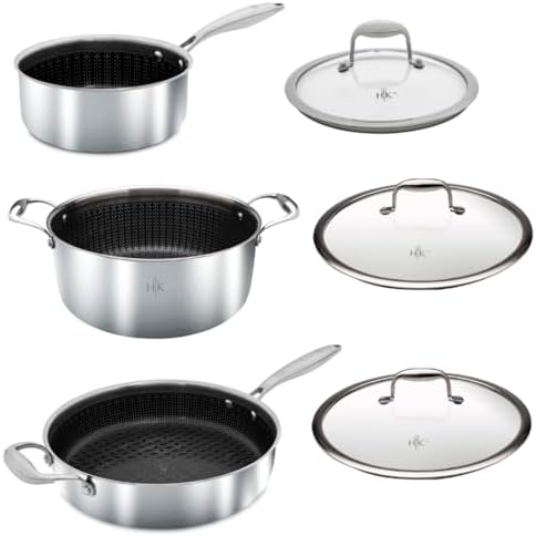 6-Piece Hybrid Pot & Lid Cookware Set, Tri-Clad Stainless Steel & PFAS-Free Ceramic Nonstick, Metal Utensil Safe, All Cooktops & Oven Safe - 6 Pcs Pot + Lids Set by HellsKitchen