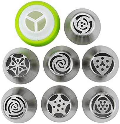 Restaurantware Pastry Tek Russian Piping Tips Set 18 Piece Durable Cake Decorating Kit - 7 Piping Tips 10 Piping Bags Stainless Steel Piping Bags And Tips Set 1 Tri-Color Coupler - Image 6