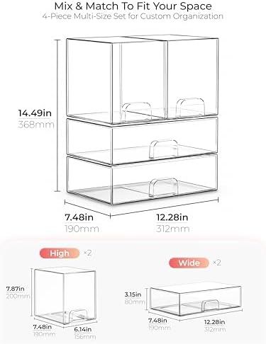 Stackable Storage Drawers Organizer Set of 4 for Bathroom Organizer Storage - Image 2