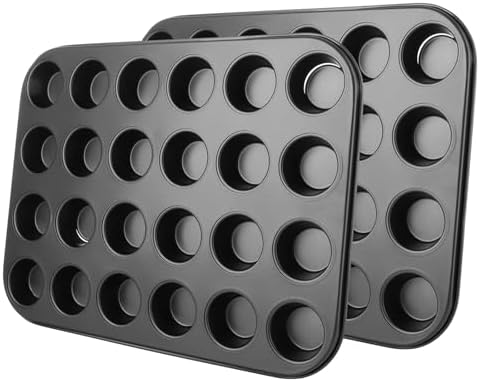 ASelected 2 Pack Mini Muffin Tray,24 Cup Muffin Baking Pan,Non-Stick Cupcake Tin,Carbon Steel Muffin Tin Cupcake Baking Tray,Deep Muffins Pan,Reusable Baking Case for Mini Mince Pie,Cupcakes,Grey by GiveYouTheBestChoice