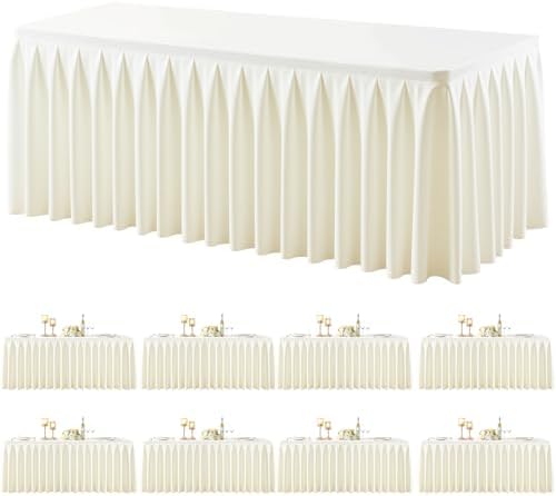 8 Pack Ivory Rectangle Tablecloth 8 FT Stretch Spandex Fitted Table Cloth for 8 Foot Rectangle Tables Banquet Tablecloths Wrinkle Free Table Cover Skirt Ruffle Tablecloth for Party Wedding Birthday by Tao-GePartyDecorations
