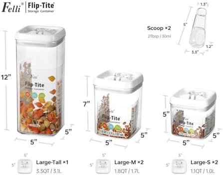 Felli Flip Tite Food Storage Container 5" LARGE 5pk Set + No Residue Label, Airtight Lid Easy Lock Top Stackable, Plastic Canister Jar for Pantry Kitchen Fridge Organizer Pasta Protein Powder Spice - Image 3