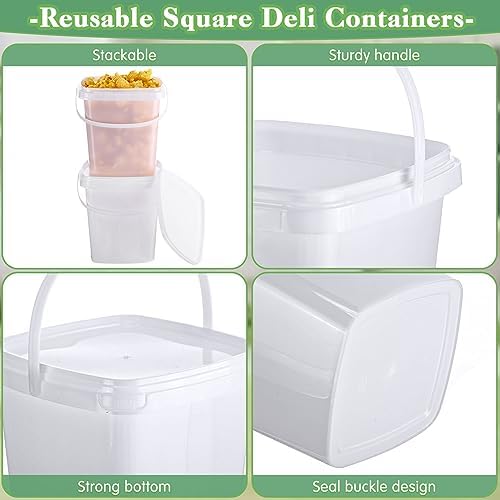 Mifoci 24 Pcs 3 Qt/ 101 Oz/ 3 L Plastic Food Containers, 0.74 Gallon Ice Cream Buckets with Lids and Handle Reusable Square Deli Containers Freezer and Microwave Safe for Kitchen Food Drinks Storage - Image 3