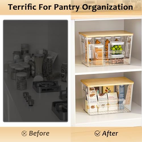 Delamu 4 Pack Pantry Organizers and Storage,Trash Bag Dispenser with Bamboo Top,Stackable Trash Bag Dispenser Under Sink Organizer for 4-30 GalBags,Onion,Potato,Fruits,Clear - Image 5