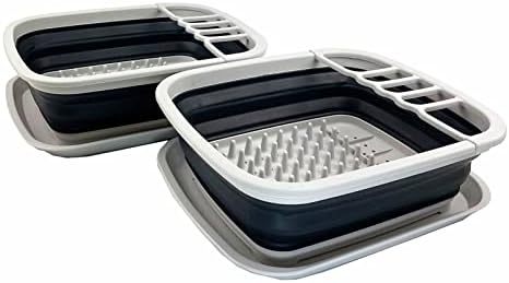 SAMMART 8L (2.11Gallons) Collapsible Plastic Dish Drainer with Drainer Board - Foldable Drying Rack Set - Portable Dinnerware Organizer - Save Space Kitchen Storage Tray (Grey/Slate Grey (Set of 2)) by SAMMART