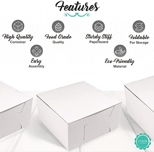 O’Creme Cake Boxes – White Bakery Boxes – 8 x 8 x 4 Inch Pastry Containers – Kraft Bakery Boxes for Holding and Displaying your Pastries - Pack of 10 - Image 2