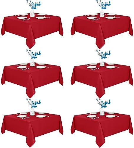 Fitable 6 Pack Red Square Tablecloths 70x70 Inch for 2-4 Ft Tables by Fitable