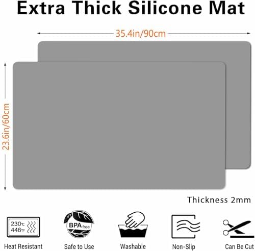 2 Pack Silicone Mats, 35.4"x23.6" Silicone Mats for Kitchen Counter, 2MM Thick Heat Resistant Mat, Waterproof Countertop Protector, Non-Slip Kitchen Counter Mat, Light Gray - Image 2