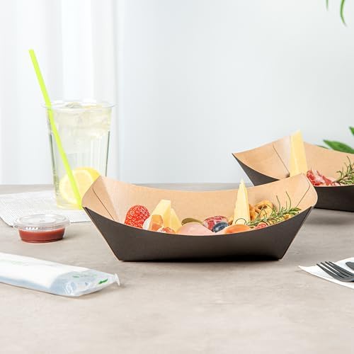Restaurantware Black Paper lb Food Tray Boat, 9.3 x 7.1 x 2.9 in, 50 Pack - Image 4