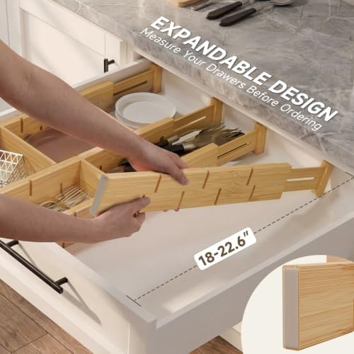 Bamboo Drawer Dividers, Expandable Kitchen Drawer Organizer - Image 3