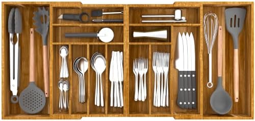 Suli Extra Large Silverware Drawer Organizer,Expandable 22in to 37in,Acacia | 2.6in Deep,13 Slot,Removable Design,Expandable Utensil Tray for Drawer,Big Adjustable Cooking Cutlery Flatware Holder,Brown by Suli