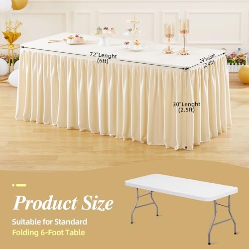 1 Pack Champagne Tablecloths for Rectangle Tables 6ft, Wrinkle Resistant Spandex Tablecover Fitted Stretch Table Cloth with Pleated Ruffle Table Skirts for Party Banquet Dining Birthday Wedding - Image 2