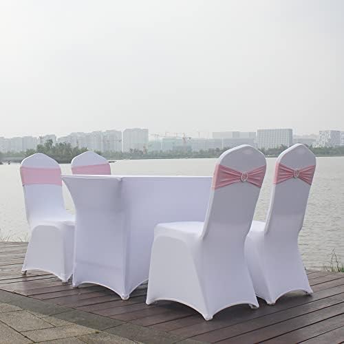 50pcs Pink Spandex Chair Sashes Stretchable for Wedding Party Banquet Decoration Fitted Elastic Bulk Chair Cover Band Bows for Baby Shower Engagement Event Home Dining Decor Wholesale - Image 5