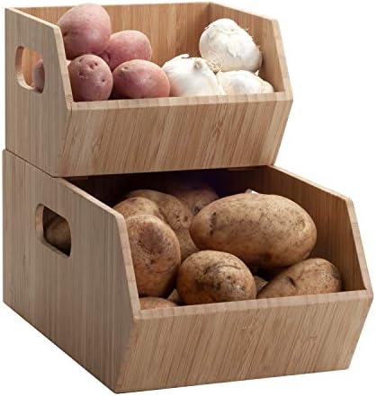 MobileVision Bamboo Storage Bins for Pantry & Kitchen Cabinet Organizer Multi-Purpose 2 PC Stackable Set for Canned Goods, Vegetables, Pouches, Boxed Meals & more - Image 4