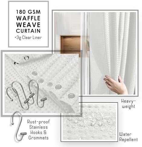 Clara Clark Bathroom Accessories Set - Bathroom Set, Bathroom Sets with Shower Curtain and Rugs, Shower Curtain Set with Bathroom Trash Can - Ombre White - 22PC - Image 5