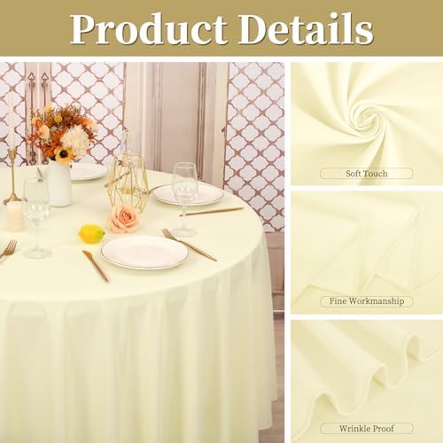 8 Pack Beige Round Tablecloth 90 Inch Circle Polyester Table Cloth, Washable Fabric Stain and Wrinkle Resistant Table Cover Round Tableclothes for Wedding Parties Banquet Reception Dining Tables - Image 4