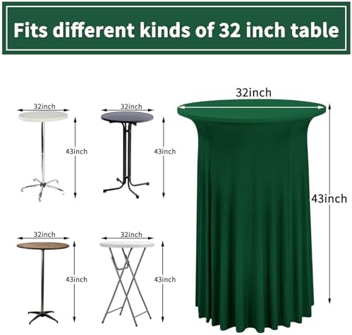 8 Packs Dark Green Round Cocktail Table Skirt 32"x 43" - Image 2