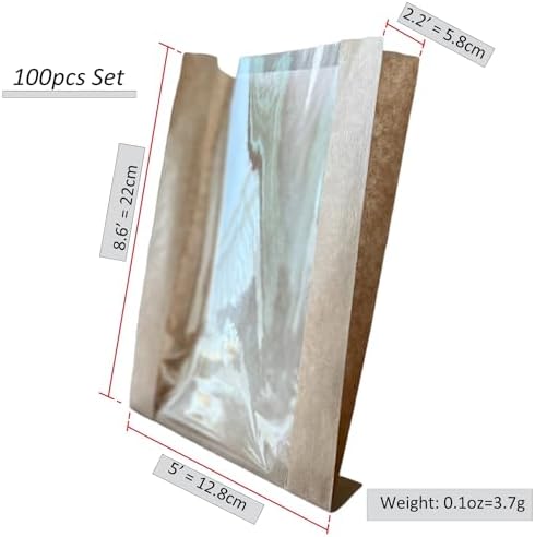 100 Pcs cozymomdeco Korean Made Bakery Bags with Window, Paper Sandwich Bags, Donut To Go, Bakery for Treat, Snack, Cookie Packaging,Pastry Bags (Brown) (Small) - Image 2