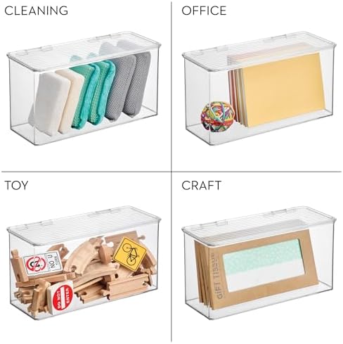 iDesign Plastic Stackable Hinged-Lid Storage Box - Set of 4 - Clear - Image 7