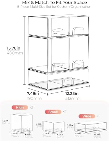Stackable Storage Drawer Organizers Set of 5 for Bathroom Organizer Storage - Image 2