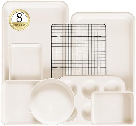 Baking Pans Set Stackable Carbon Steel Bakeware Set for Kitchen | Howasai 8 Pcs Non Stick Baking Set with Cookie Sheet, Roasting Pan, Cake Pan, Muffin Pan, Cooling Rack, Baking Supplies by Howasai