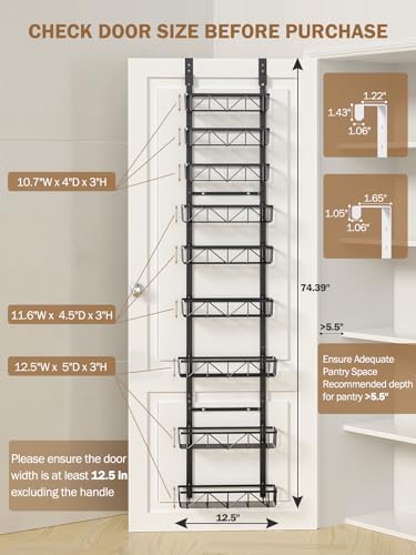 Delamu Adjustable Narrow Over the Door Pantry Organizer, 9-Tier Metal Pantry Organization and Storage for Kitchen, Hanging Spice Rack Seasoning Shelves, Cabinet Door Organizer for Easy Install, 12.5" - Image 2