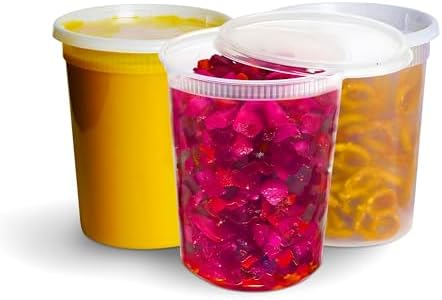 OCS Parts 48-Pack Round Plastic Deli Containers with Lids | Stackable, Microwavable, Freezer and Dishwasher Safe BPA Free Food Prep and Storage Containers (32 Ounce) by OCSParts
