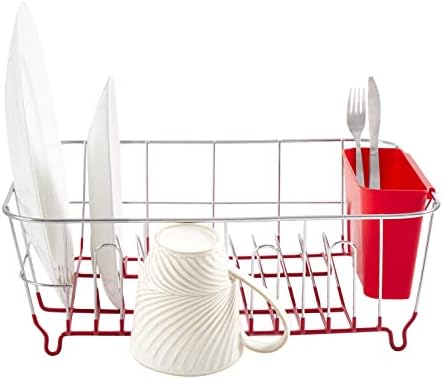Sweet Home Collection 2 Piece Dish Drying Rack Set Drainer with Utensil Holder Simple Easy to Use Fits in Most Sinks, 14.5" x 13" x 5.25", Red (Pack of 12) - Image 2