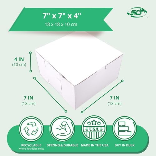 SCT Bakery Premium Paperboard Bakery Box, Donut Box & Cake Box (250 Pack), 7 x 7 x 4 Inch, White Food Tray, Grease & Moisture Resistant, Recyclable & Compostable, 0921 - Image 2