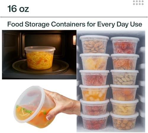 Reusable Plastic BPA-Free Food Storage Deli Container Leak‑Proof | 16oz, 20 set, Heavy Duty, Microwave, Freezer & Dishwasher Safe, Stackable - Image 4