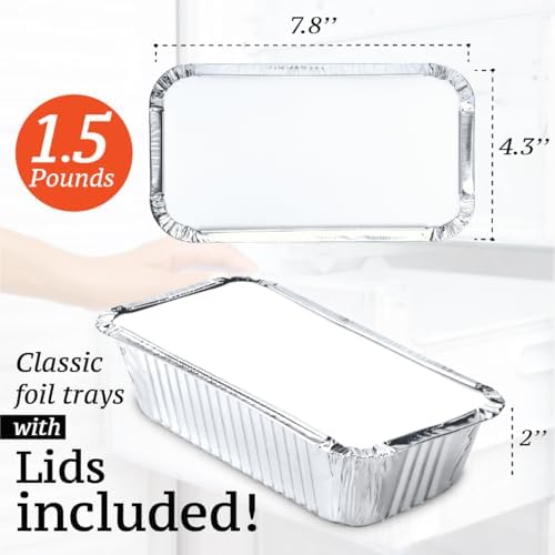 (55 Pack Aluminum Loaf Pans with Lids 1.5 LB Disposable Bread Tins for Baking, Lunch Containers, Single Serve Baking Dishes - Foil Loaf Pans, Aluminum Bread Pans 7.8 x 4.3 x2 Inches - Image 2