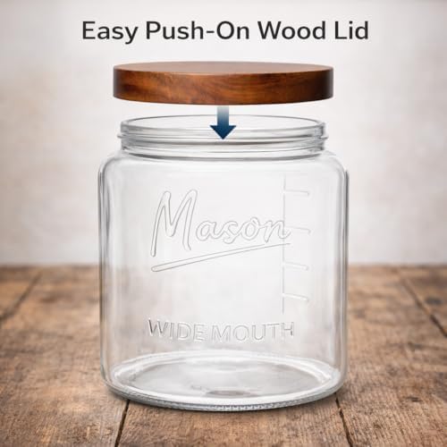 Kitchentoolz Half Gallon Glass Mason Jars with Airtight Push to Close Wooden Lids - Food Storage & Canning Jars with Measurement Markings - Pantry Containers for Flour, Sugar & Dry Goods - 64 oz (4pk) - Image 3
