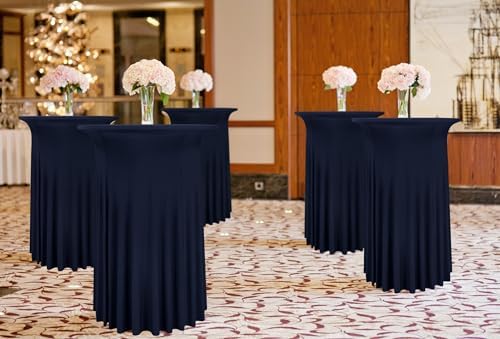 4 Packs Navy Blue Round Cocktail Table Skirt 32"x 43" - Image 4